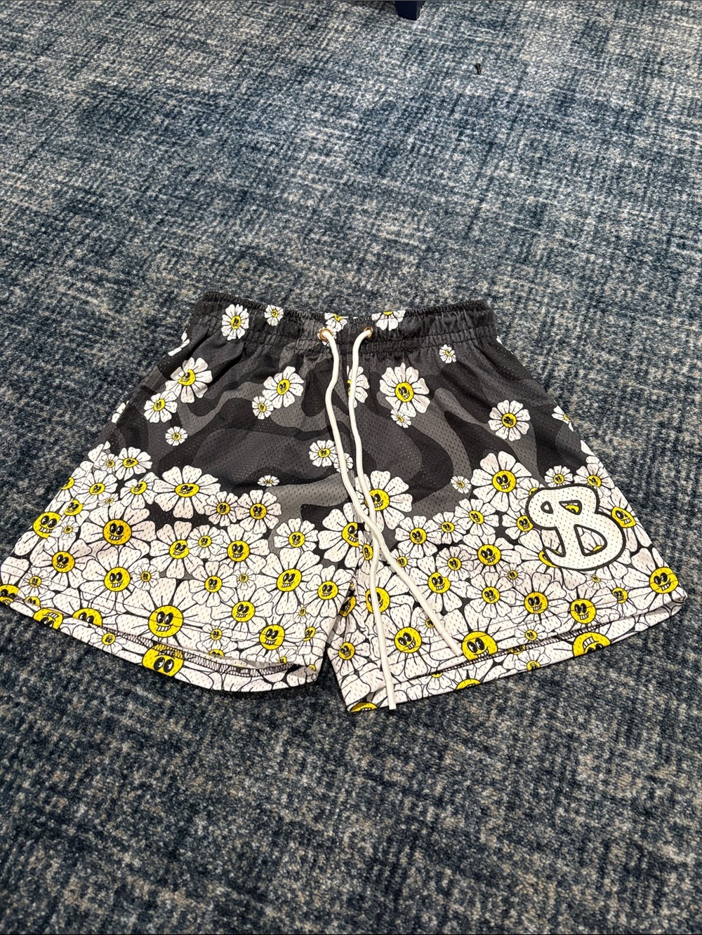 Bucket squad Daisy Print mens Shorts with Yellow Accents